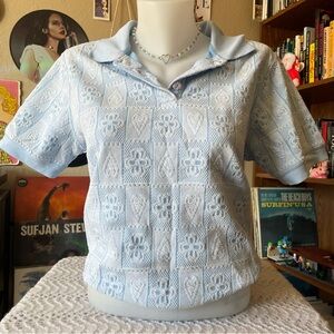 Vintage 80s baby blue blouse / Sarah Bentley / size small